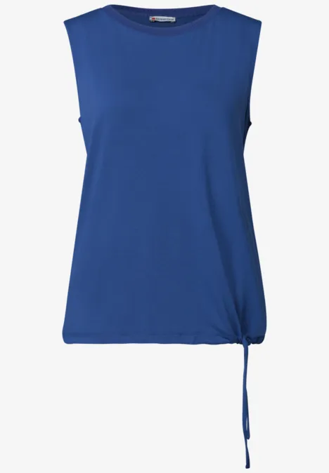Top im U-Boot-Ausschnitt amparo blue Ärmelloses blaues Tanktop mit rundem Ausschnitt und seitlicher Schnürung am Saum.