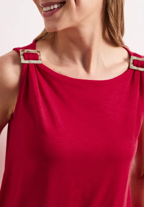 Top mit Rundhals und Schulterdetail salsa red