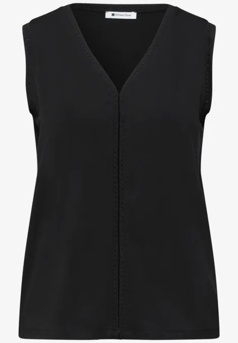 Schwarzes ärmelloses Top mit V-Ausschnitt