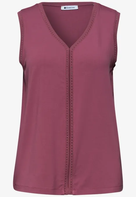 Top mit V-Neck und Crochet-Tape dark clouded blush