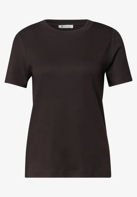 T-Shirt mit gerafftem Ärmel espresso brown Ein schlichtes schwarzes T-Shirt mit kurzen Ärmeln und Rundhalsausschnitt.