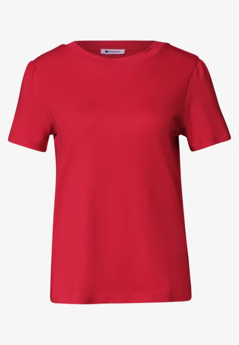 T-Shirt mit gerafftem Ärmel salsa red Ein schlichtes, rotes T-Shirt mit kurzen Ärmeln.