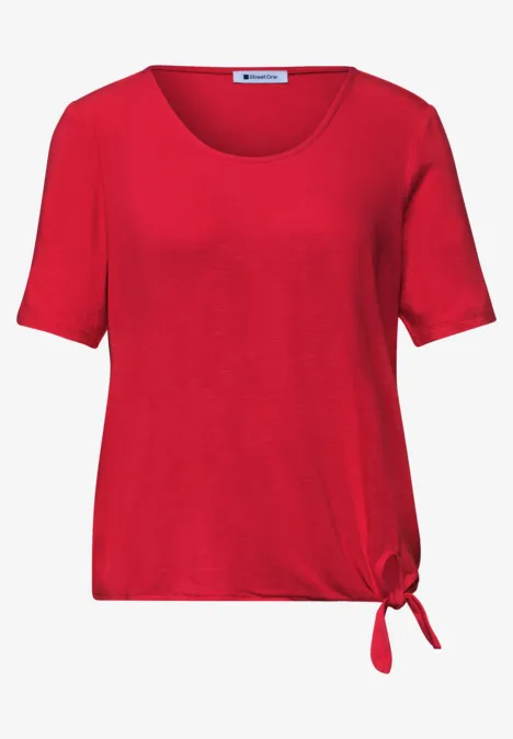 Rood T-shirt met korte mouwen en zijstrik bij de zoom