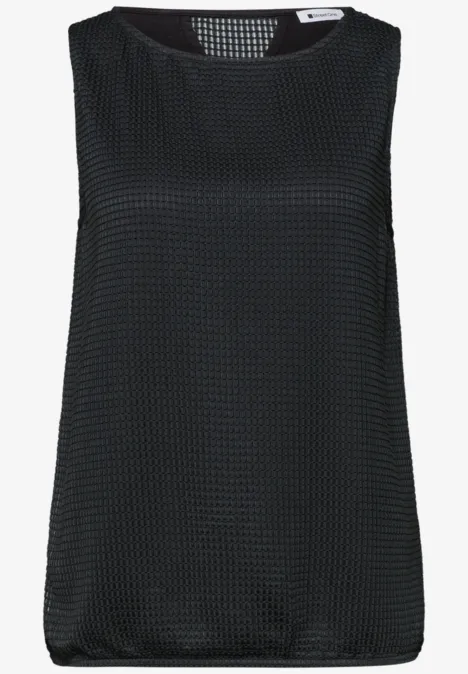 2-in-1 top van mesh met boothals deep bound green Zwart, mouwloos dameshempje met subtiel honingraatpatroon.