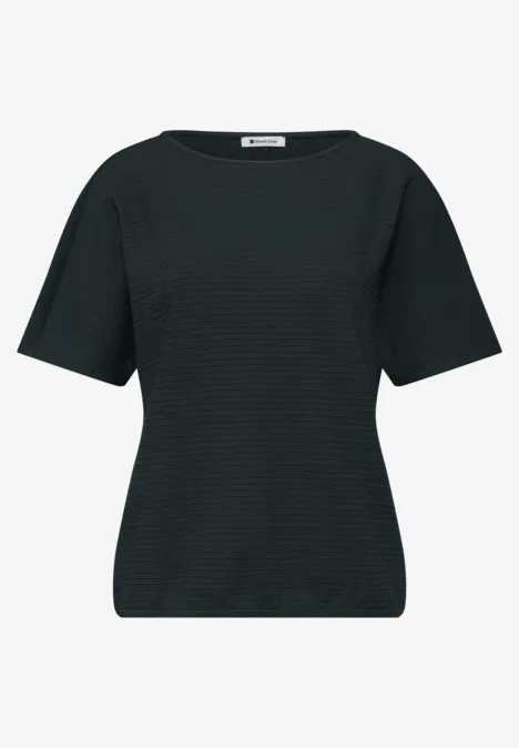 Shirt met structuur in effen kleur deep bound green Zwart damesshirt met korte mouwen en subtiele structuur