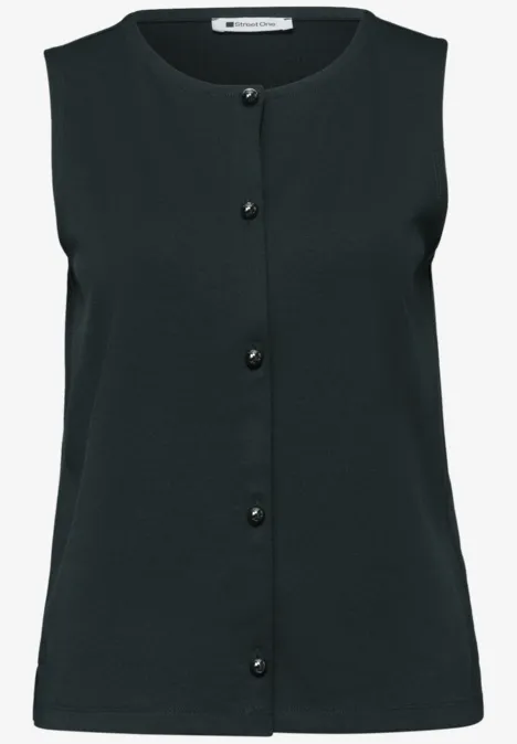 Weste aus Jersey mit Rundhals deep bound green Ärmellose schwarze Bluse mit Knopfleiste, rundem Ausschnitt