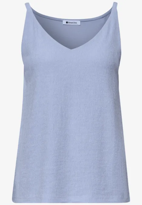 Top mit V-Neck und Strukturmix cashmere blue