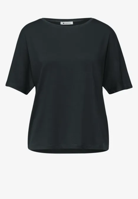 Zwart, eenvoudig T-shirt met korte mouwen en ronde hals.