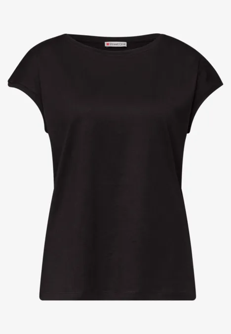 Eenvoudig zwart dames-T-shirt met ronde hals en korte mouwen.