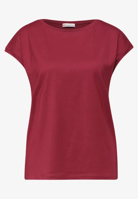 Rood T-shirt met korte mouwen en ronde hals, eenvoudig en comfortabel.