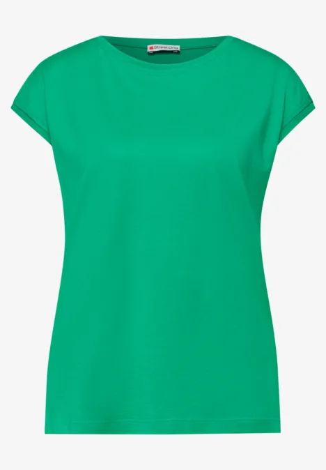 Effen groen dames-T-shirt met ronde hals