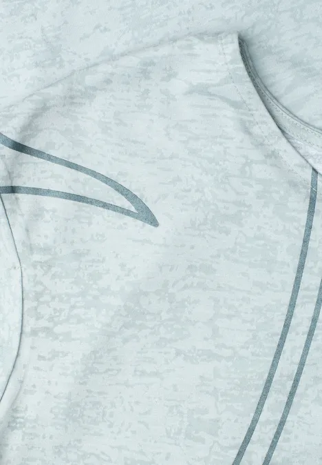 Débardeur gris clair chiné avec motif linéaire abstrait gris foncé.