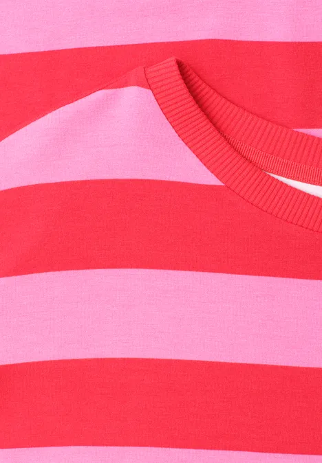 Shirt met ronde hals en strepen salsa red Rood-roze gestreepte trui met ronde hals.