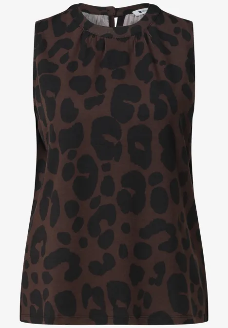 Top mit Rundhals und Zebra-Print molten earth Ärmelloses, braunes Top mit schwarzem Leopardenmuster.
