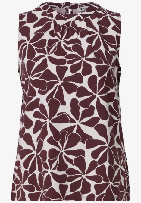 Ärmelloses Top in Weiß mit dunkelrotem, abstraktem Blumenmuster