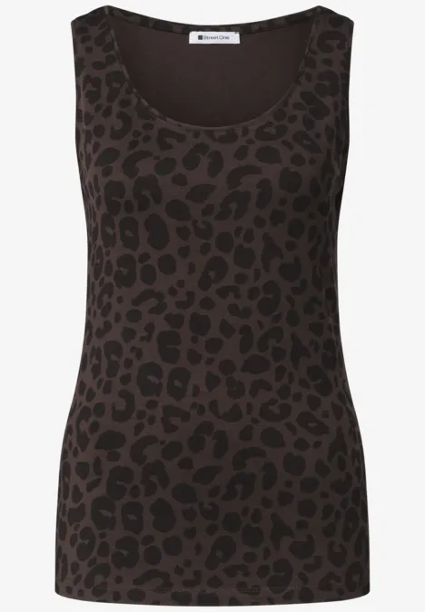 Mouwloos bruin topje met donker luipaardprint