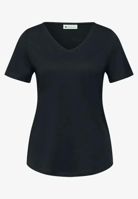 Zwart dames T-shirt met V-hals en korte mouwen