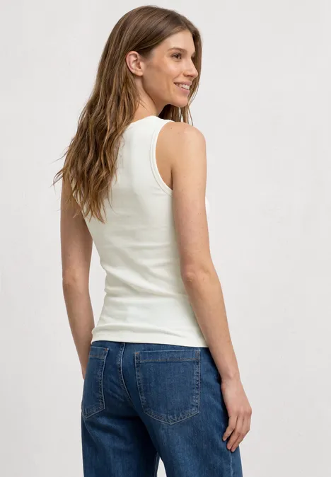 Top in Rippstruktur mit V-Neck off white