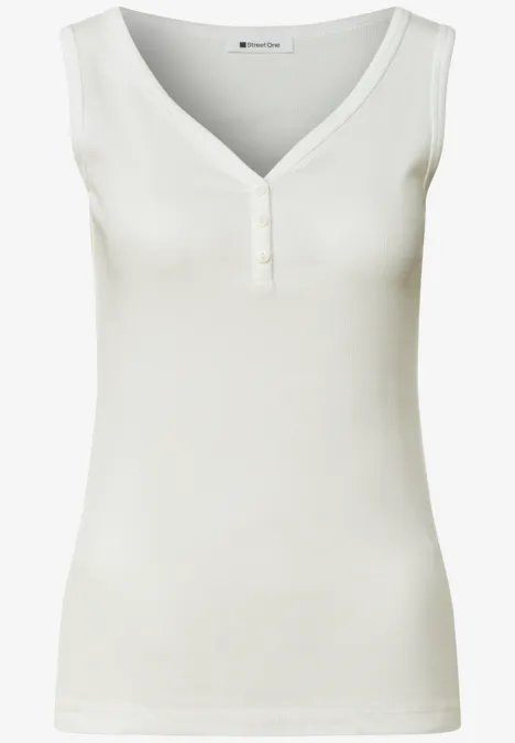 Top in Rippstruktur mit V-Neck off white