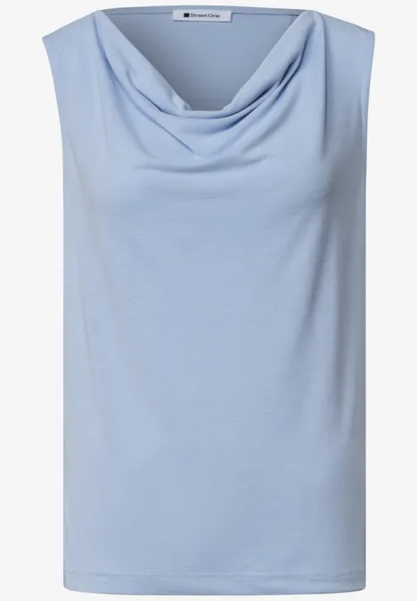 Silk-Look Top mit Wasserfall-Ausschnitt cashmere blue Ärmelloses hellblaues Top mit locker fallendem Wasserfallausschnitt.