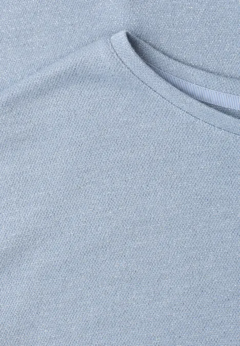 Lichtblauw T-shirt met fijne structuur en ronde hals