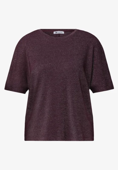 Chemise dropped shoulder avec détails scintillants rustic rouge Un T-shirt femme violet foncé à manches courtes et col rond, simple et élégant.