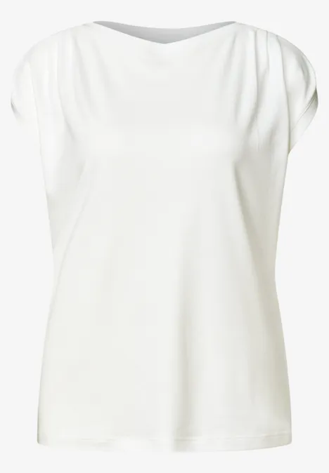 Shirt met overhangende schouders en rimpels off white Wit mouwloos shirt met brede ronde halslijn.