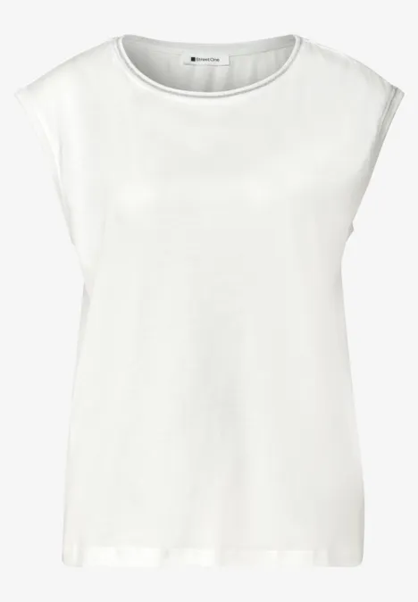 Shirt mit Rundhals und Rippdetails off white Weißes, schlichtes ärmelloses Damenshirt mit Rundhalsausschnitt.