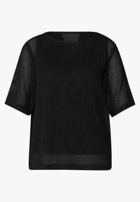 2-in-1 Shirt aus Mesh mit U-Boot-Ausschnitt Black Schwarzes, halbärmeliges Netzshirt mit rundem Ausschnitt