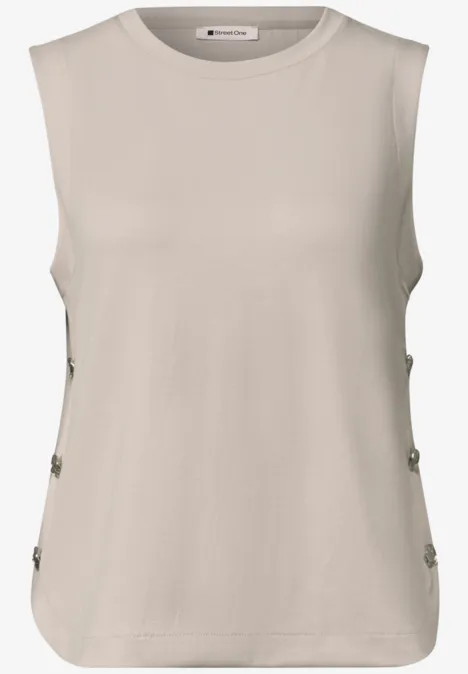 Top mit seitlichen Knopfdetails clay sand Ärmelloses, beiges Top mit rundem Ausschnitt und Knopfleiste an den Seiten.