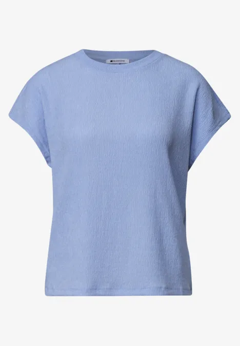 Dropped Shoulder Shirt mit Strukturmix cashmere blue Hellblaues Damen-Shirt mit kurzen Ärmeln und rundem Ausschnitt.