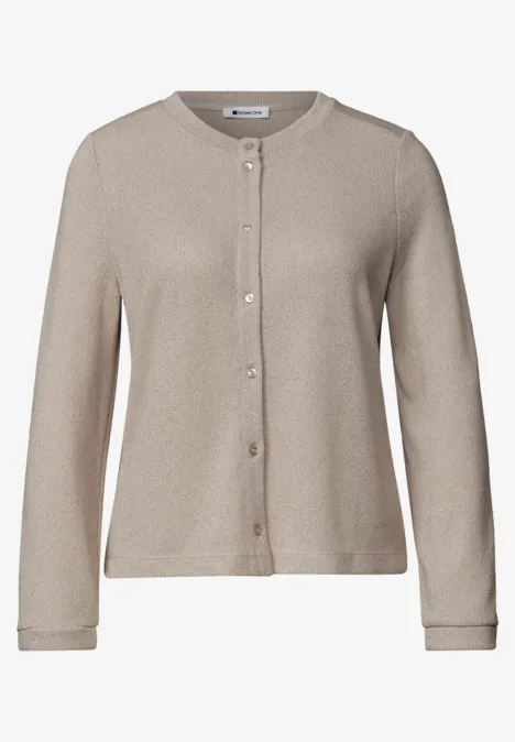 3/4-Arm Jacke in Strick-Optik clay sand Beige Strickjacke mit Rundhalsausschnitt und Knopfleiste, schlicht und elegant.