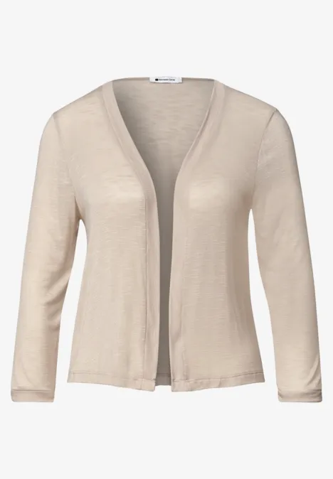 3/4-Arm Jacke in offener Passform clay sand Beiger, offener Damen-Cardigan mit 3/4-Ärmeln aus feinem, leichtem Strickmaterial.