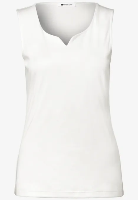 Basic Top mit Herzausschnitt off white Ärmelloses, weißes Damen-Shirt mit V-Ausschnitt