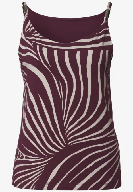 Top mit V-Neck und Deko-Detail rustic rouge Ärmelloses Top mit lila-weißem Zebra-Muster.