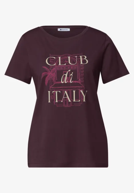 Dunkles Damen-T-Shirt mit goldener 'Club di Italy'-Aufschrift und Palmen-Motiv