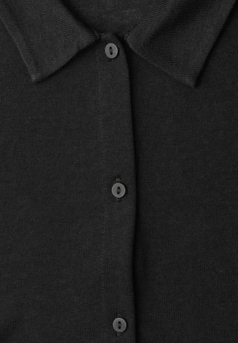 Lichtgewicht Langam-jack in linnenlook Black Zwart bovenstuk met kraag en drie zichtbare knopen