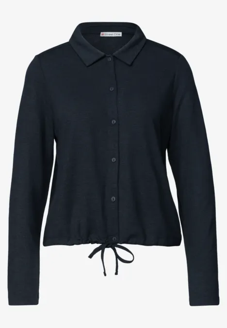 Leichte Langam Jacke in Leinen-Optik shadowed navy Dunkelblauer Damencardigan mit langen Ärmeln, Knöpfen und Taillenband zum Binden.
