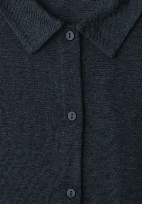 Leichte Langam Jacke in Leinen-Optik shadowed navy Dunkles Hemd oder Cardigan mit Kragen und drei Knöpfen