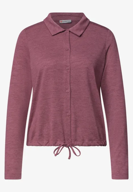 Leichte Langam Jacke in Leinen-Optik dark clouded blush Damenlangarmhemd in Bordeaux mit Kragen, Knopfleiste und Kordelzug am Saum.