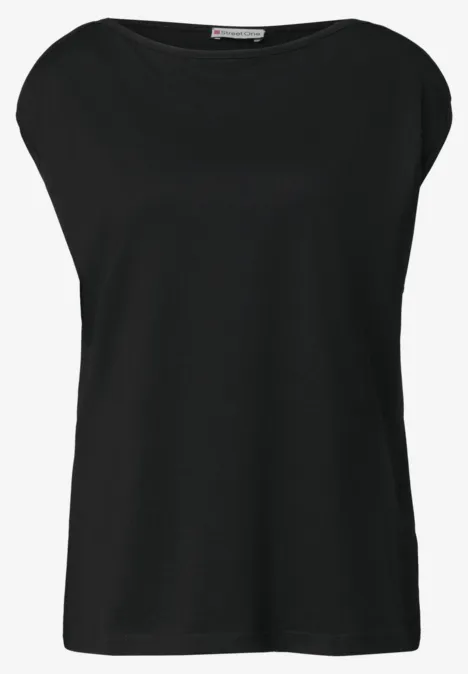 Basic shirt met boothals Black Zwart mouwloos dames topje met ronde hals, eenvoudig en elegant.