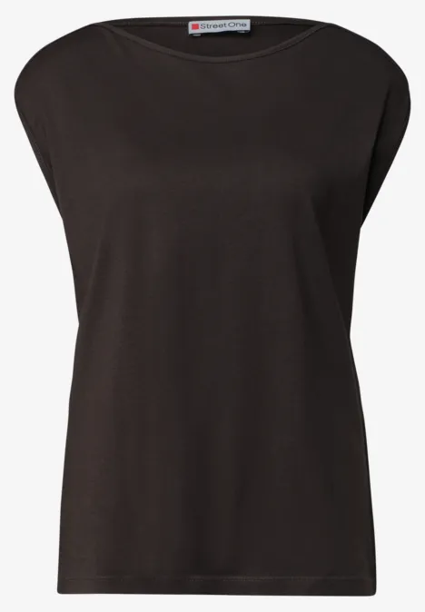 Haut sans manches noir en tissu doux avec encolure large