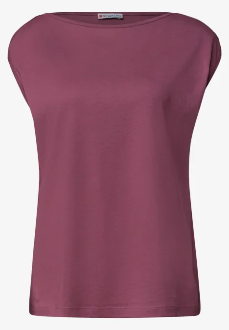 Haut sans manches féminin violet uni, col rond large.