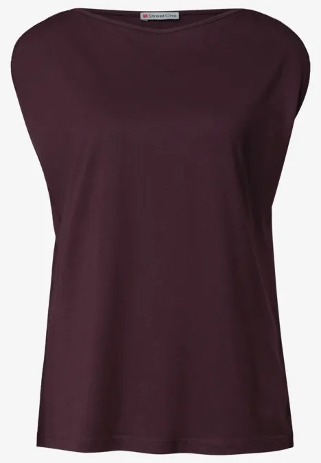 Basic shirt met boothals rustic rouge Mouwloze losse top in donker aubergine met een brede boothals