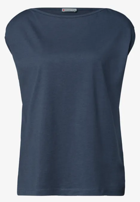 Basic shirt met boothals null Mouwloos top in donkerblauw met ronde hals, losse pasvorm en eenvoudig design.