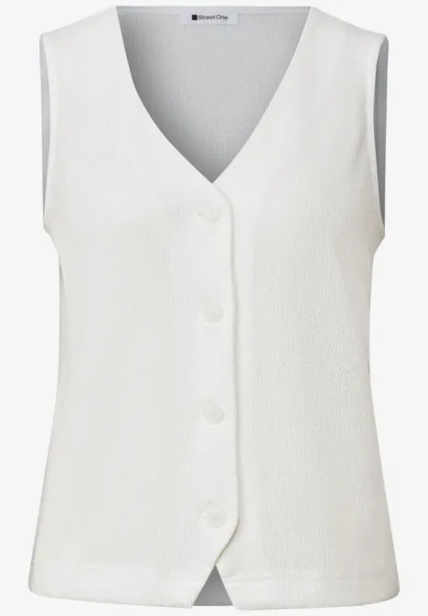Weste in Feinstrick-Optik mit V-Neck off white Weißes, ärmelloses Damenoberteil mit V-Ausschnitt und Knopfleiste.