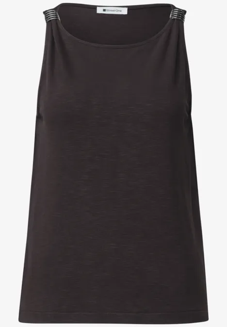 Top mit U-Boot-Ausschnitt und Schulterdetail espresso brown Schlichtes ärmelloses Top in Schwarz mit Rundhalsausschnitt.