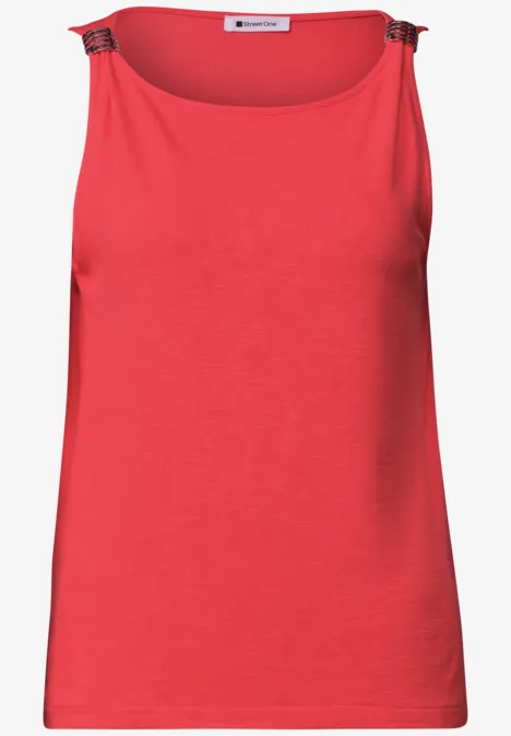 Top mit U-Boot-Ausschnitt und Schulterdetail sunset red Rotes ärmelloses Top mit rundem Ausschnitt und Schnallen an den Schultern.