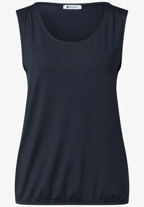 Top aus Jersey mit Elastiksaum shadowed navy Schwarzes ärmelloses Top mit rundem Ausschnitt und elastischem Saum.