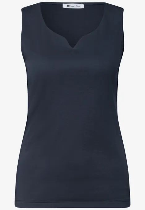 Basic Top mit Herzausschnitt shadowed navy Ärmelloses dunkelblaues Damen-Top mit gewelltem V-Ausschnitt.